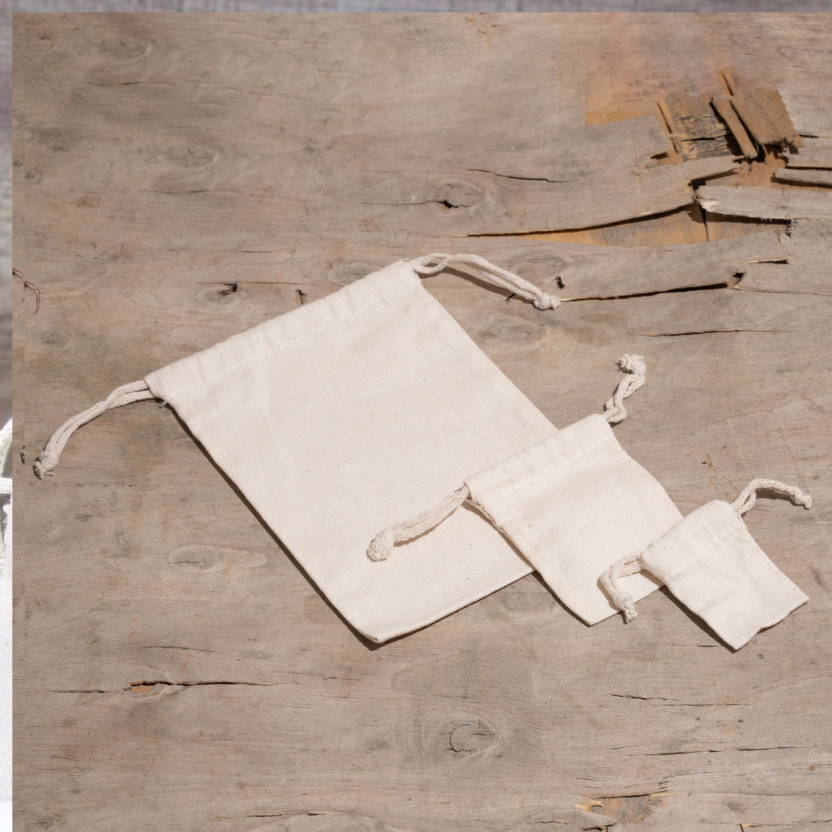 8x10 cm (3x4 inches) Natural Cotton Double Drawstring Bags