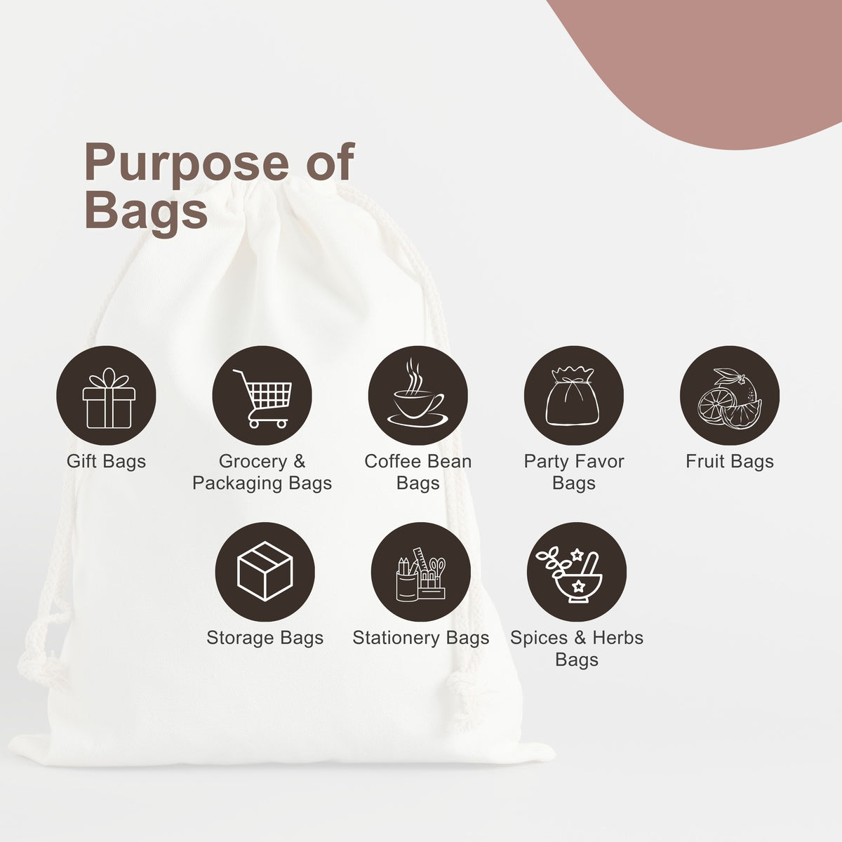 8x10 cm (3x4 inches) Natural Cotton Double Drawstring Bags