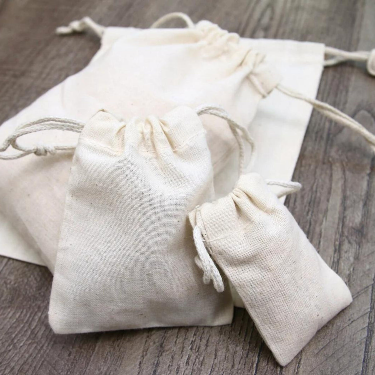 8x10 cm (3x4 inches) Natural Cotton Double Drawstring Bags